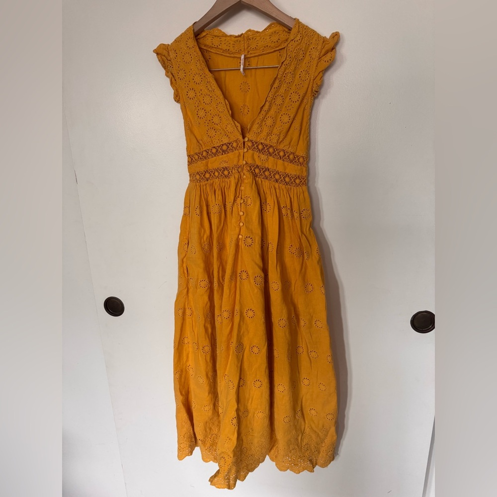 Free People Peach Pie Floral Eyelet Midi Dress